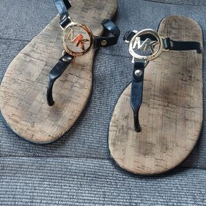 Michael Kors Black and Gold Sandals Women Sz 9
